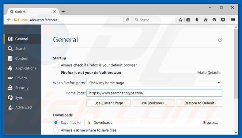 Removing searchencrypt.com from Mozilla Firefox homepage