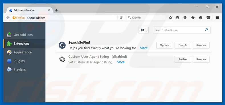 Removing search.searchgofind.com related Mozilla Firefox extensions