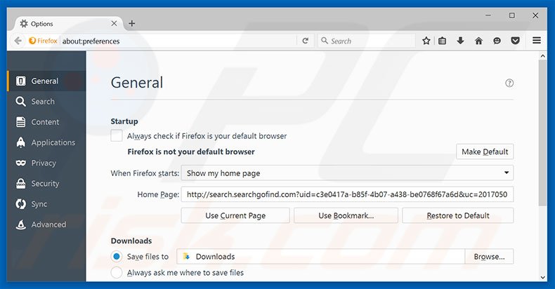 Removing search.searchgofind.com from Mozilla Firefox homepage