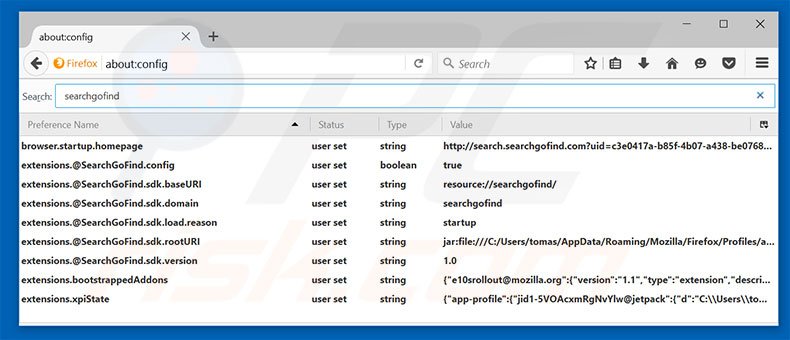 Removing search.searchgofind.com from Mozilla Firefox default search engine