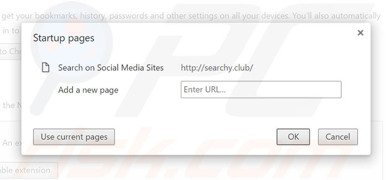 Removing searchy.club from Google Chrome homepage