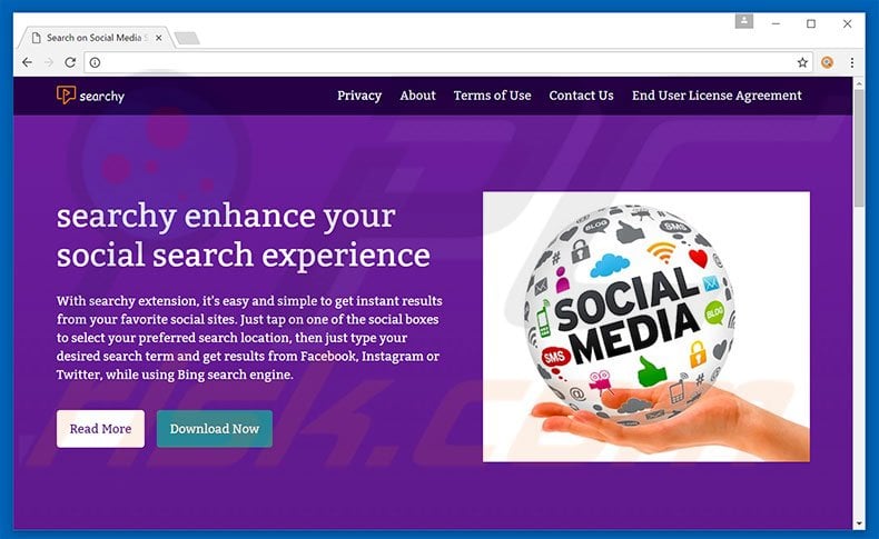 Website used to promote Searchy browser hijacker