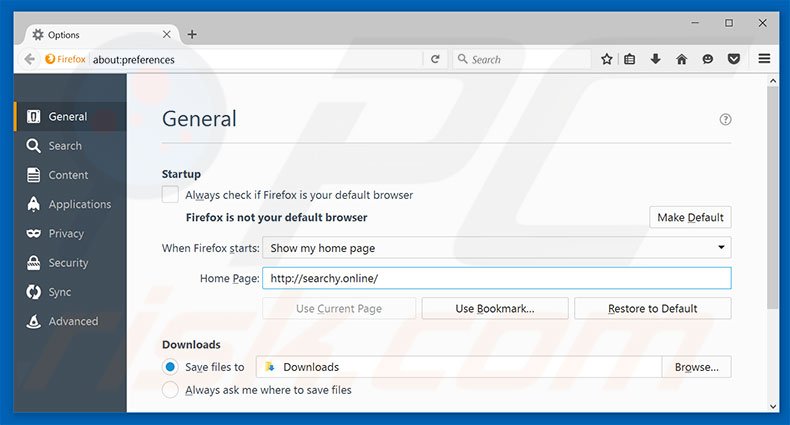 Removing searchy.online from Mozilla Firefox homepage