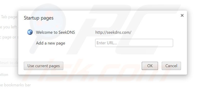 Removing seekdns.com from Google Chrome homepage