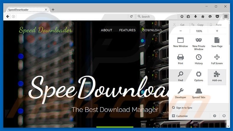 Removing Speedownloader ads from Mozilla Firefox step 1