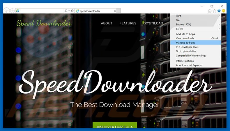 Removing Speedownloader ads from Internet Explorer step 1