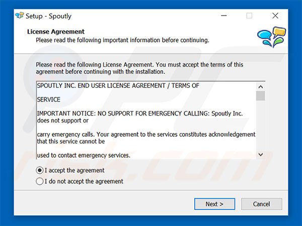 Spoutly adware installation setup