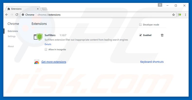Removing surfilters.com related Google Chrome extensions