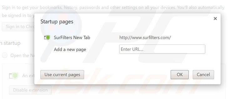 Removing surfilters.com from Google Chrome homepage