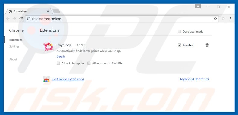 removing swytshop extension from Google Chrome