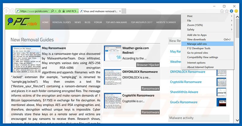 Removing Tables ads from Internet Explorer step 1