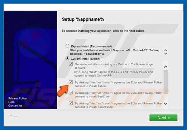 Deceptive installer used to distribute Tables adware