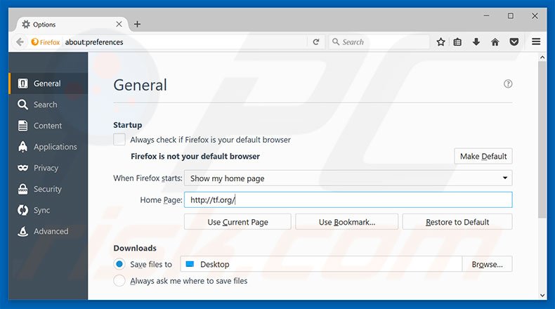 Removing tf.org from Mozilla Firefox homepage
