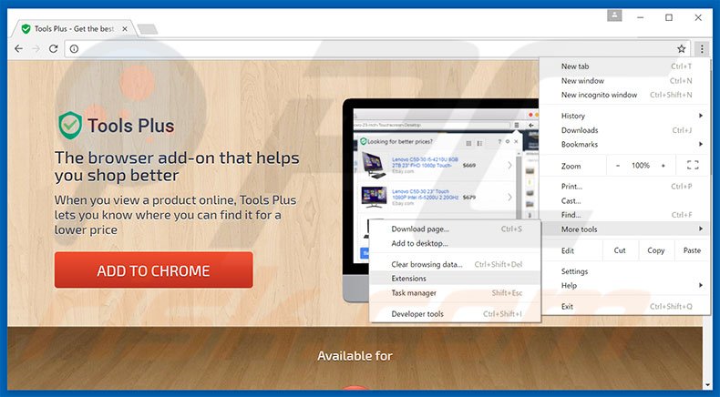 Removing Tools Plus  ads from Google Chrome step 1