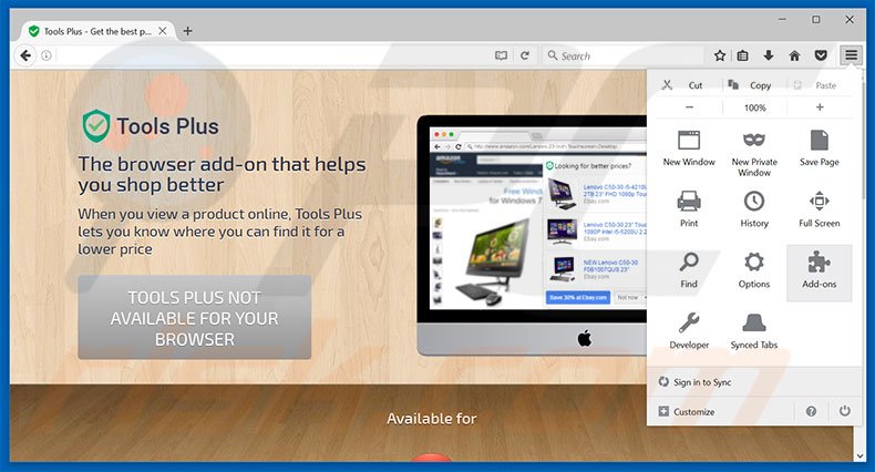 Removing Tools Plus ads from Mozilla Firefox step 1