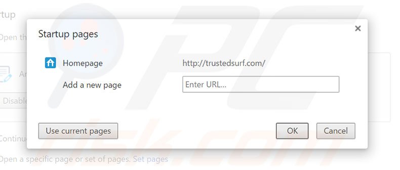 Removing trustedsurf.com from Google Chrome homepage