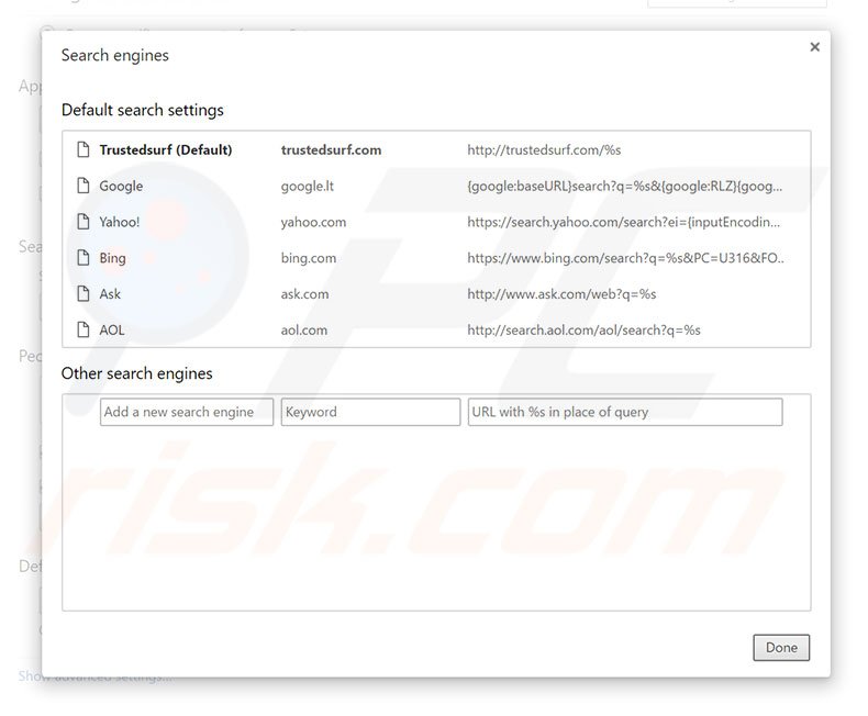 Removing trustedsurf.com from Google Chrome default search engine