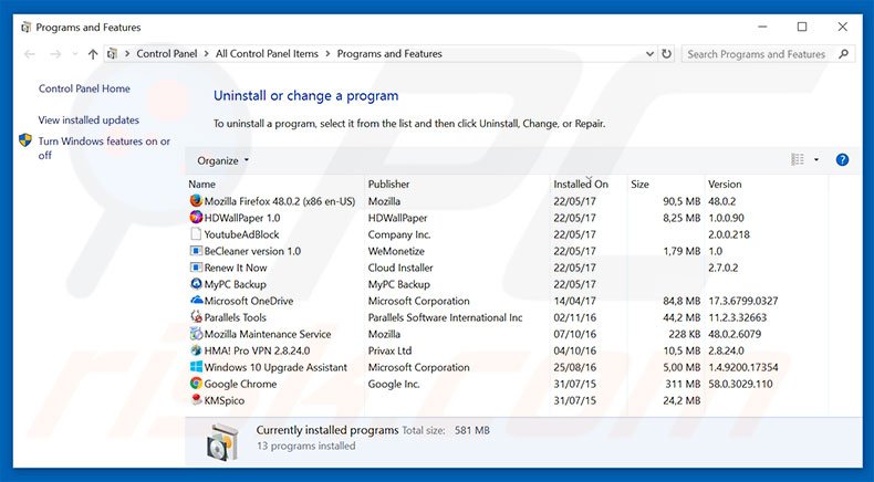 trustedsurf.com browser hijacker uninstall via Control Panel