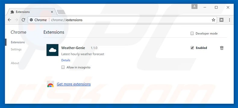 Removing weather-genie.com related Google Chrome extensions