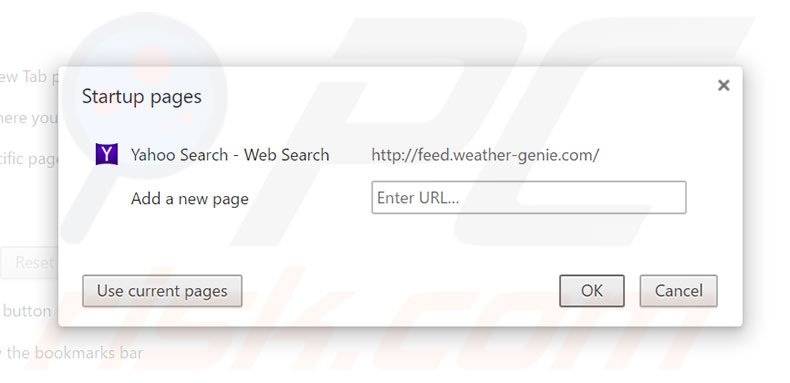 Removing weather-genie.com from Google Chrome homepage