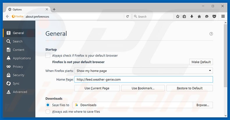 Removing weather-genie.com from Mozilla Firefox homepage