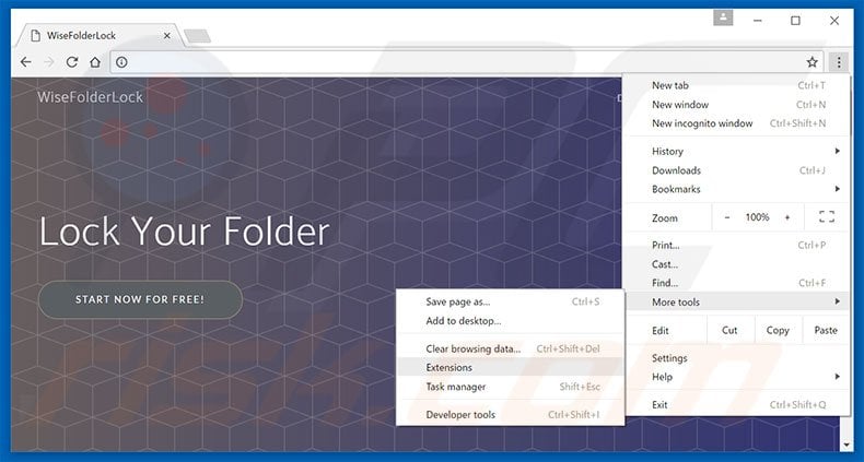 Removing WiseFolderLock  ads from Google Chrome step 1