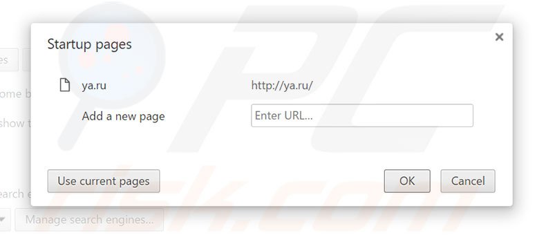 Removing ya.ru from Google Chrome homepage