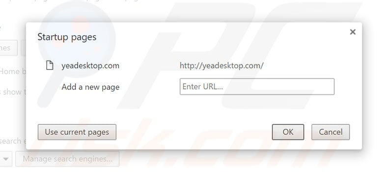 Removing yeadesktop.com from Google Chrome homepage