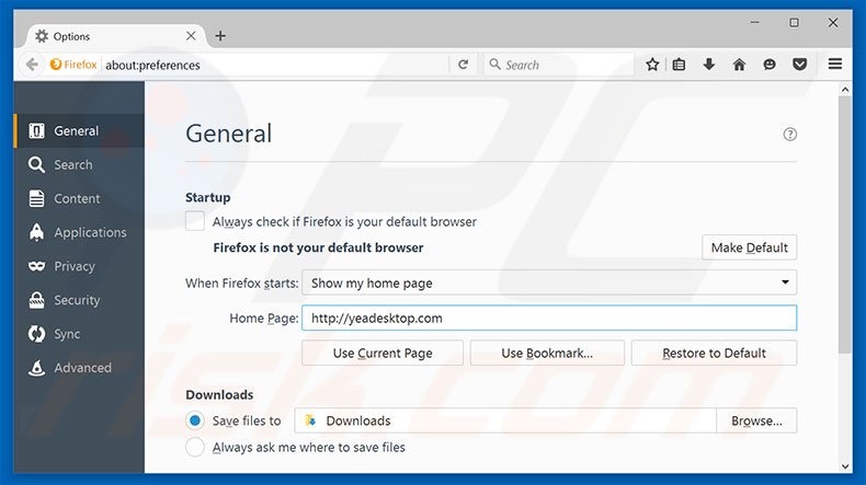 Removing yeadesktop.com from Mozilla Firefox homepage