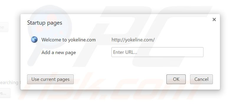Removing yokeline.com from Google Chrome homepage