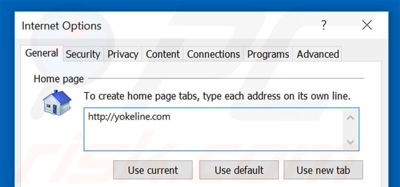 Removing yokeline.com from Internet Explorer homepage