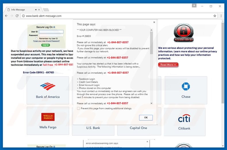 your computer has been blocked bank variant