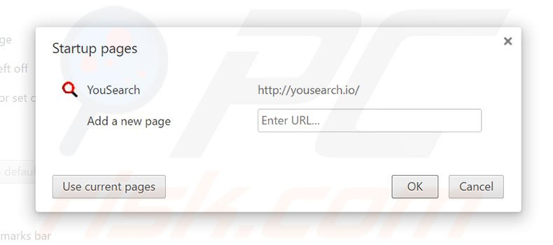 Removing yousearch.io from Google Chrome homepage