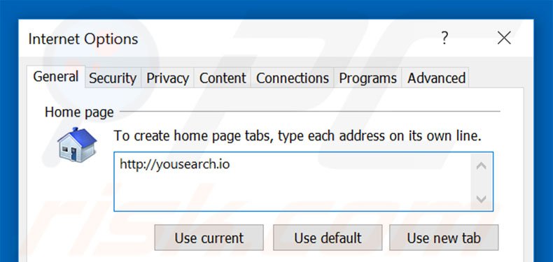 Removing yousearch.io from Internet Explorer homepage