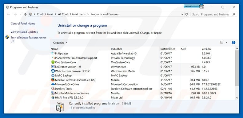 Access To Your Computer Has Been Restricted adware uninstall via Control Panel