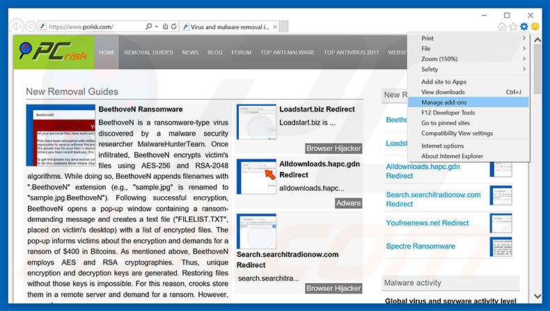 Removing adnetworkperformance.com ads from Internet Explorer step 1