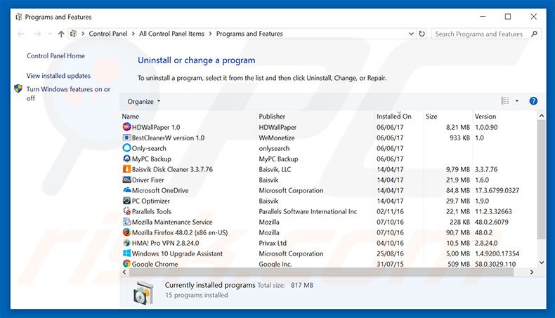 alldownloads.hapc.gdn adware uninstall via Control Panel