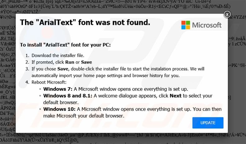 The ArialText Font Was Not Found third popup