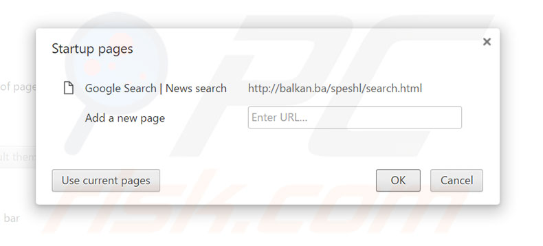 Removing balkan.ba from Google Chrome homepage