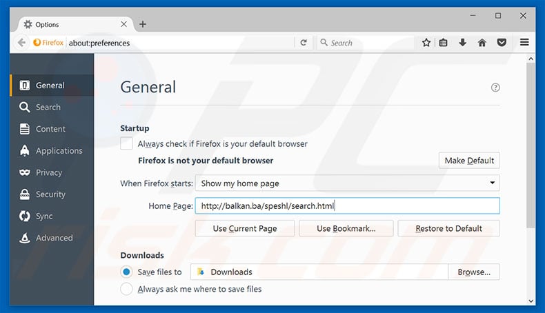 Removing balkan.ba from Mozilla Firefox homepage