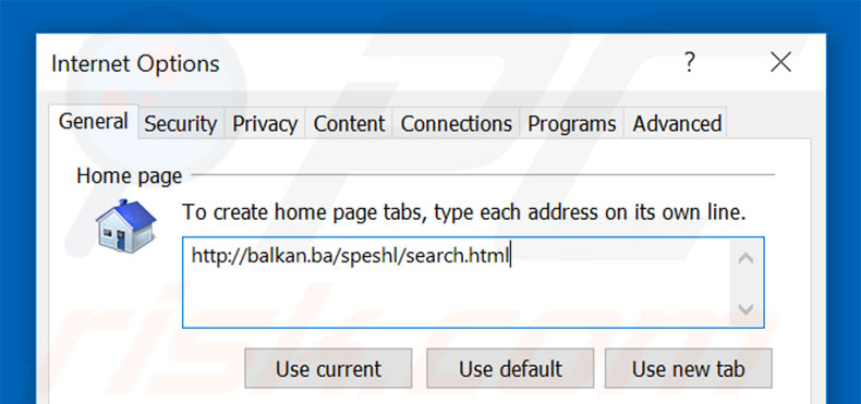 Removing balkan.ba from Internet Explorer homepage