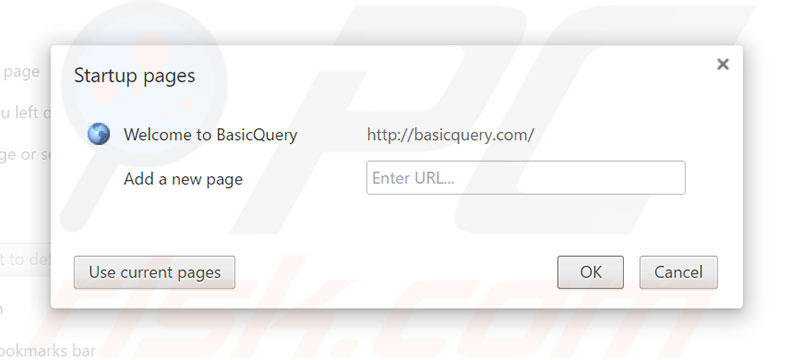 Removing basicquery.com from Google Chrome homepage