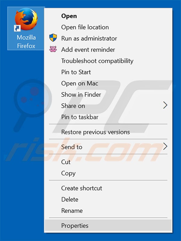 Removing basicquery.com from Mozilla Firefox shortcut target step 1