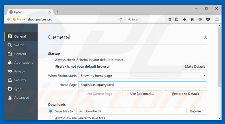 Removing basicquery.com from Mozilla Firefox homepage