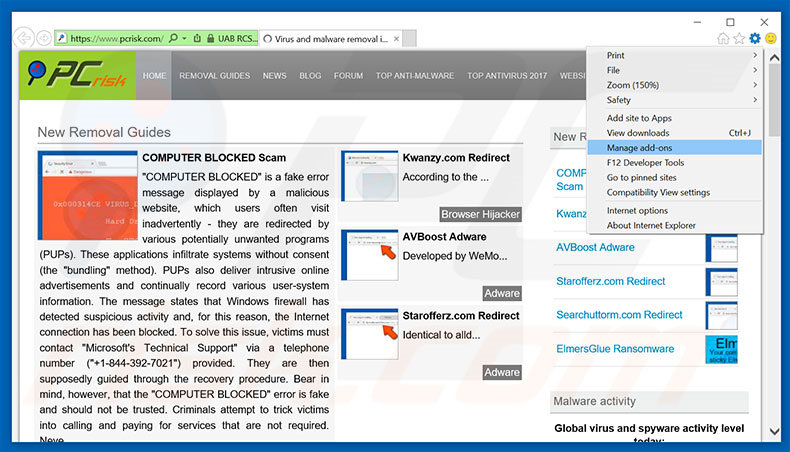 Removing CloudExtender ads from Internet Explorer step 1