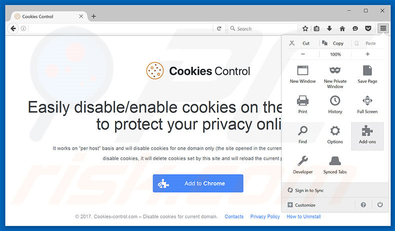 Removing Cookies Control ads from Mozilla Firefox step 1