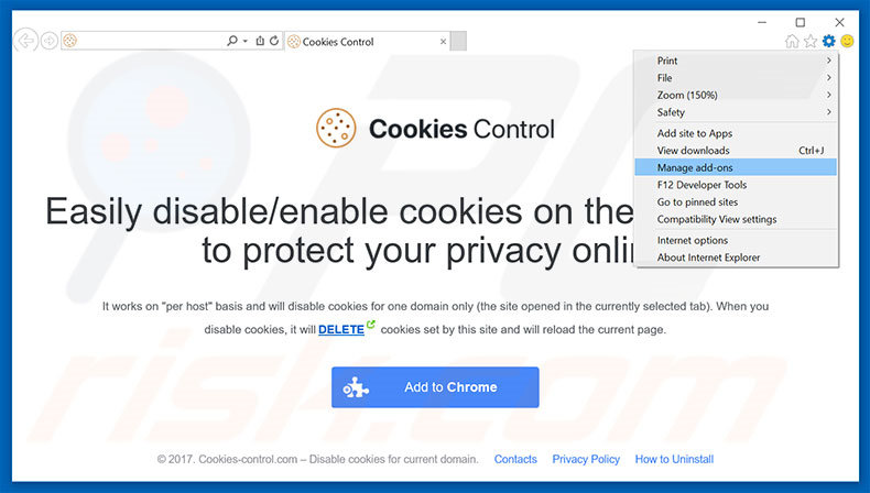 Removing Cookies Control ads from Internet Explorer step 1