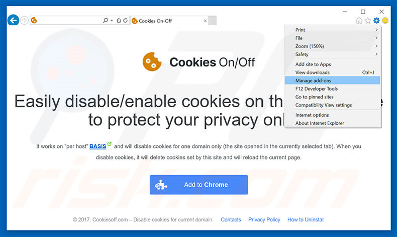 Removing Cookies On-Off ads from Internet Explorer step 1