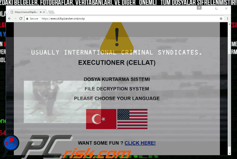 Executioner (Cellat) ransomware website gif