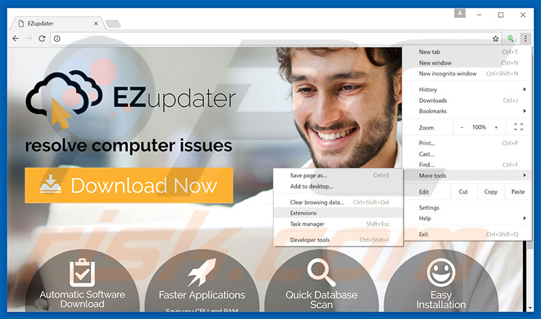Removing EZupdater  ads from Google Chrome step 1